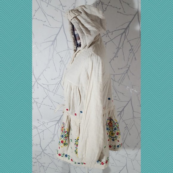 Urban Culture Ivory Floral Embroidered Button Front Cinch Waist Hoodie - Picture 3 of 6